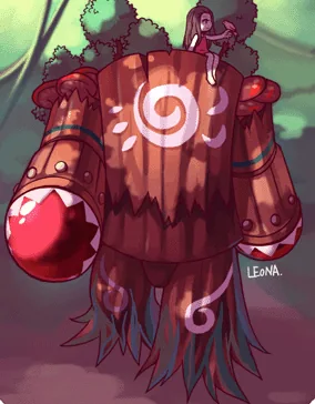 Ilustração da Carta Golem de Madeira